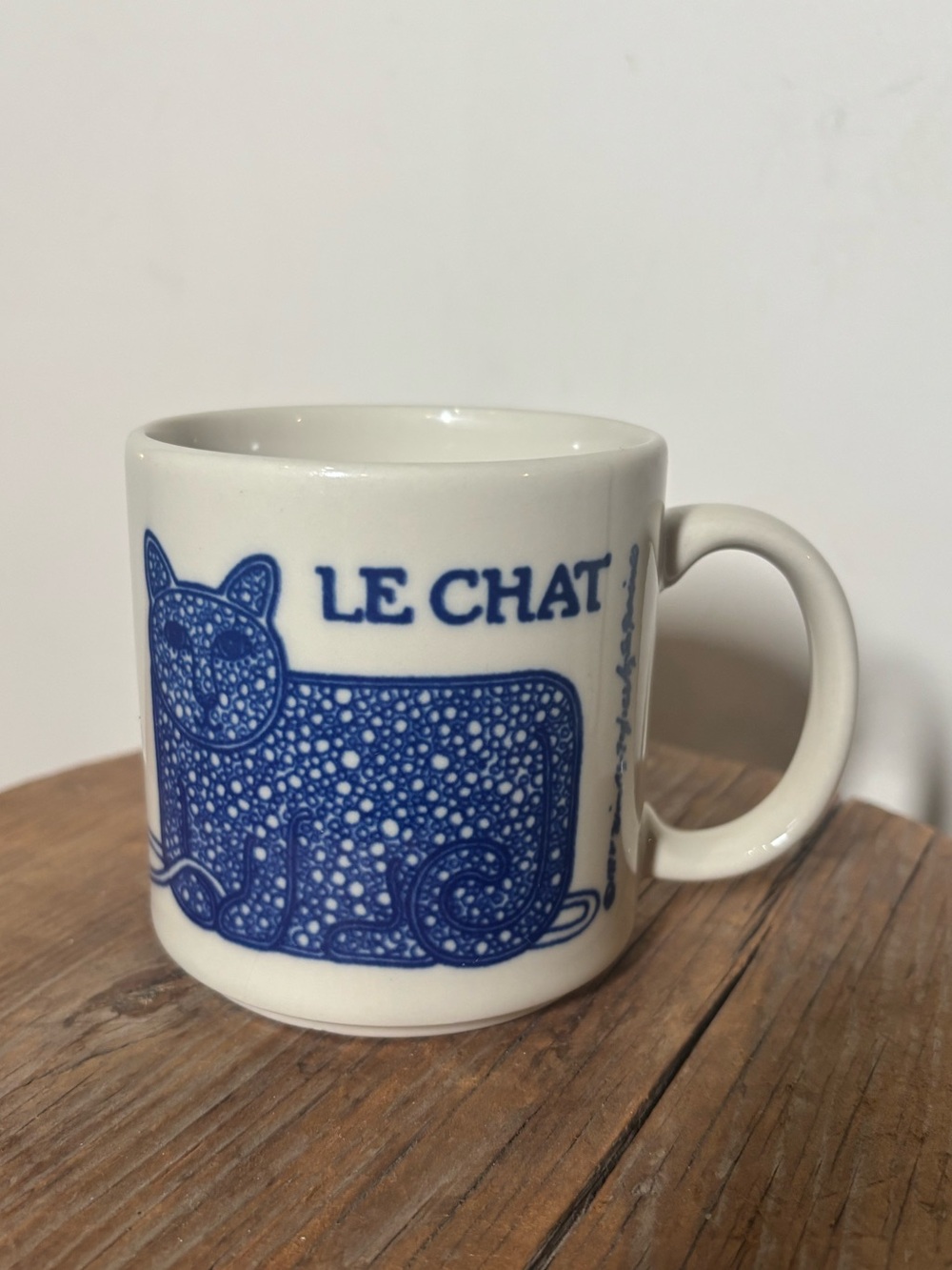 Vintage Taylor & Ng Le Chat Blue Cat Mug from 1978 signed by Win Ng.